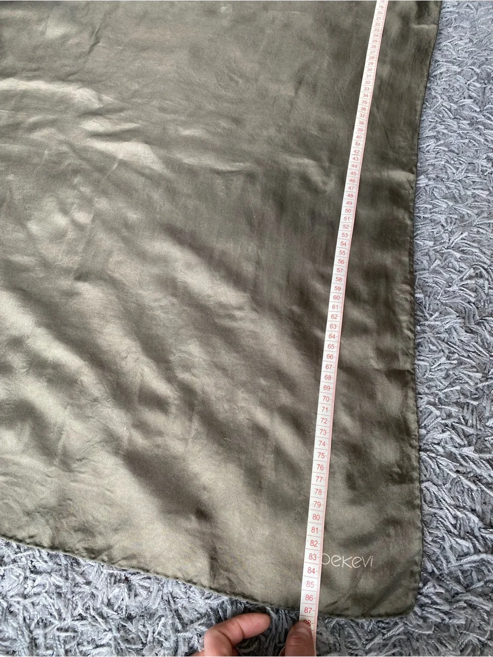 Ipekevi Khaki Olive Green 100% Silk Large Square Scarf Minimalist Wrap - Picture 4 of 5